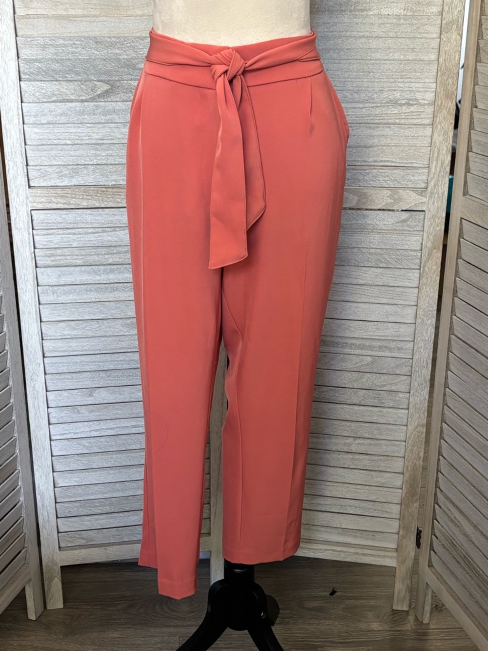 Coral Pink Peg Leg Ankle Length Trouser Women’s SZM Zip Front+Tie, ElasticWaist
